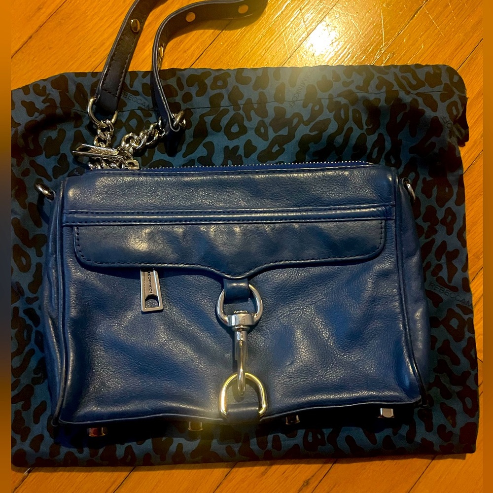 Blue Rebecca Minkoff crossbody bag.